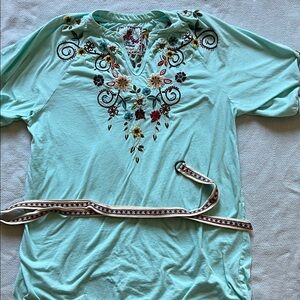 JW Los Angeles Embroidered Aqua Tunic with Belt